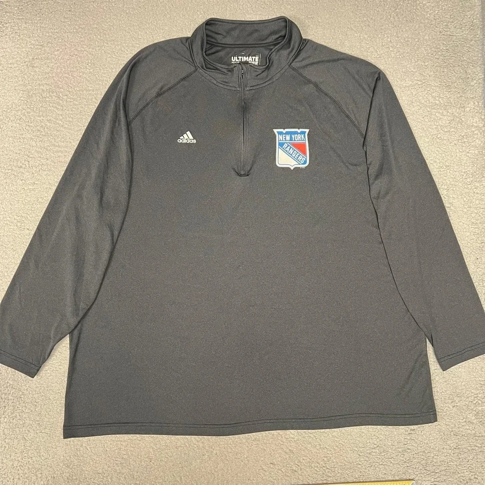 adidas New York Rangers Ultimate Shirt Men 3XLT XXXL Tall Gray Climalite 1/4 Zip